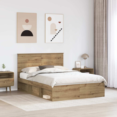 VidaXL vidaXL Bed Frame Artisian Oak 140 x 190 cm Solid Pine Wood 2