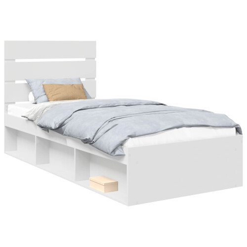 VidaXL vidaXL Bed Frame with Headboard White 75 x 190 cm Solid Pine Wood 1