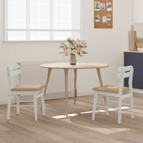 VidaXL vidaXL Dining Chair 2 pcs White and Brown Solid Rubber Wood 1