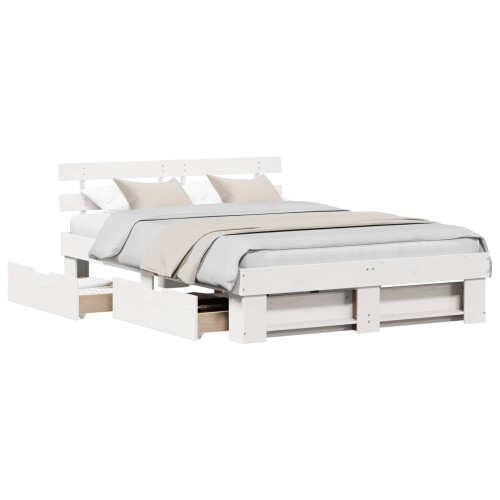 VidaXL vidaXL Bed Frame with Headboard White 150 x 200 cm Solid Pine Wood 1