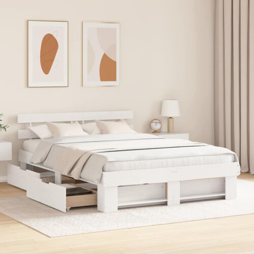 VidaXL vidaXL Bed Frame with Headboard White 150 x 200 cm Solid Pine Wood 2
