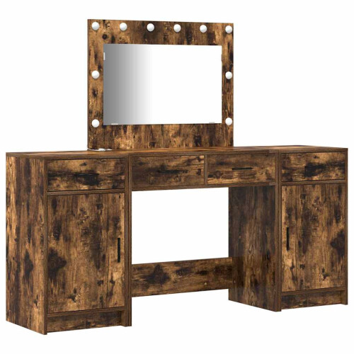 VidaXL vidaXL Dressing Table with Mirror Lights 3 pcs Brown Engineered Wood 1