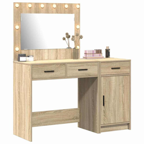 VidaXL vidaXL Dressing Table with Mirror Lights 2 pcs Brown Engineered wood 2