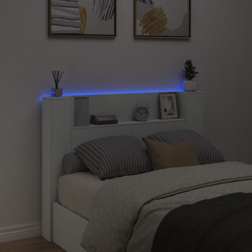VidaXL vidaXL Storage Headboard with LED White Engineered Wood 2