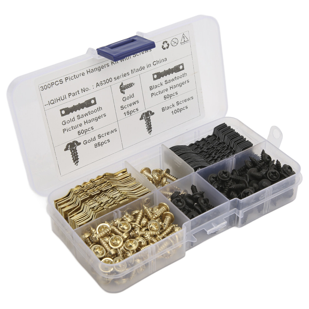Sawtooth Hangers 4Mm 100Pcs W/ Screws Black/Gold 7293282186156