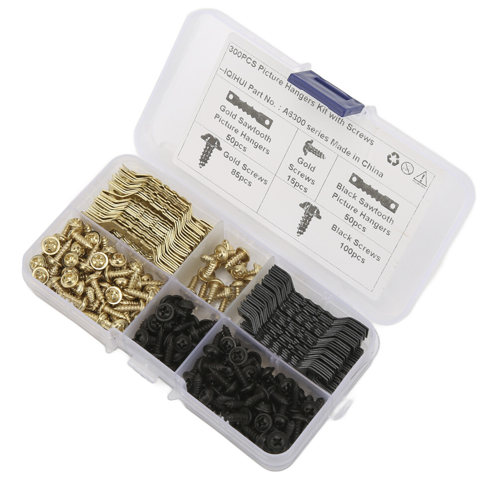 100Pcs 4Mm Sawtooth Hangers W/ 240 Screws Black/Gold 7293282180130