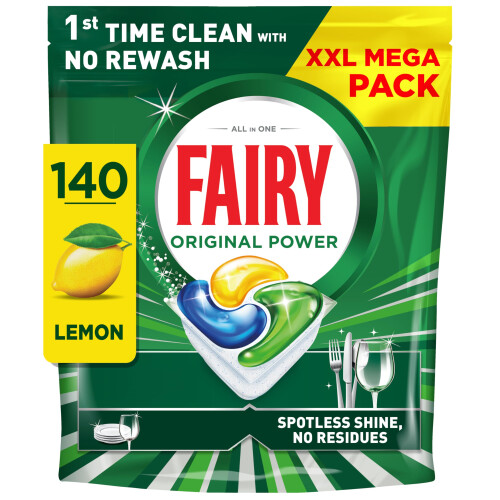 Fairy Fairy Original Power Dishwasher Tablets Lemon, 140 Capsules, 1st Time