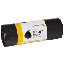Polylina 20 Tie Top Refuse Sacks Bin Bags, Recycled Plastic, Black,