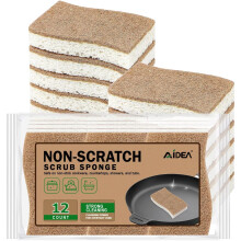 AIDEA Non-Scratch Scrub Sponge-12Count, Natural Sponges for Non-Stick