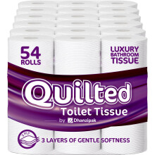 DHANZIPAK 54 Rolls of 3-Ply Premium Quilted Toilet Paper | Generous