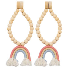 2pc Bead Garlands Curtain Tiebacks Rainbow Tassel Wood Bead Curtain Rope Holdback Farmhouse Curtain Holders for Drape A