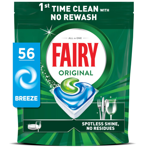 Fairy Fairy Original Power Dishwasher Tablets Breeze, 56 Capsules, 1st Time