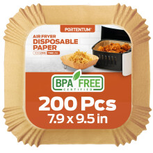 PORTENTUM Air Fryer Liners 200PCS Disposable, Unbleached and