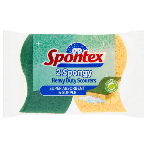 Spontex 2 Spongy Heavy Duty Sponge Scourers | Super Absorbent &