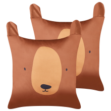 Set of 2 Decorative Cushions TEDDYBEAR Cotton 45 x 45 cm Brown