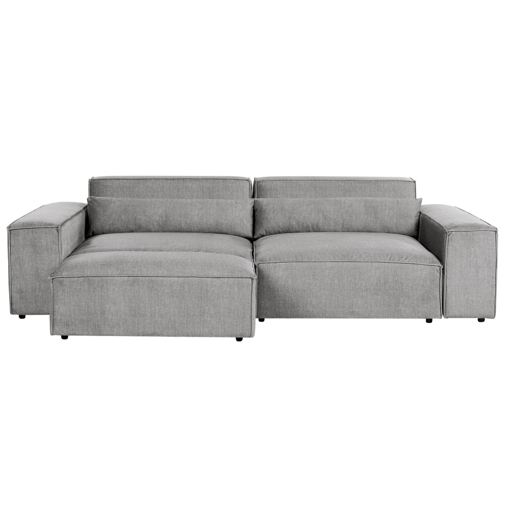 Beliani Modular Sofa 3 Seater Hellnar Grey Fabric With Ottoman