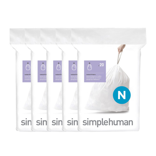 simplehuman Code N 100 Liners, 50% Recycled Custom Fit Bin Bags in