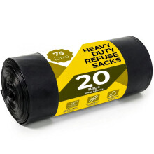 Roe Tenpo 20 Pack Black Bin Bags 75L, 30 Microns – Leak-Proof, Strong