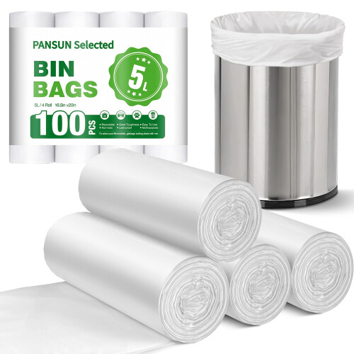 PANSUN Selected 100 Counts Small Bin Bags,5l Bin Liners,42cm*50cm
