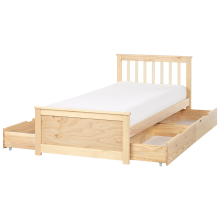Bed with 4 Drawers OLENDON Pine Wood Light Brown 90 x 200 cm (EU Single)