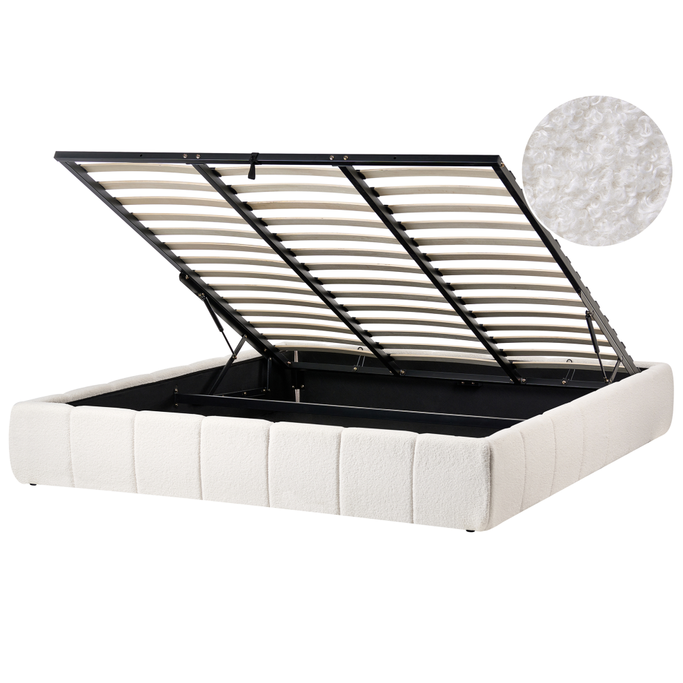 Beliani Ottoman Bed Without Headboard Genas Boucle Off-White 180 X 200 Cm (Eu Super King)
