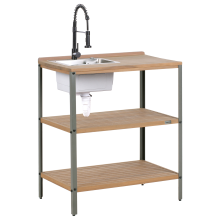 Outdoor Kitchen Island with Sink IVREA Brown/ Black Certified Acacia Wood