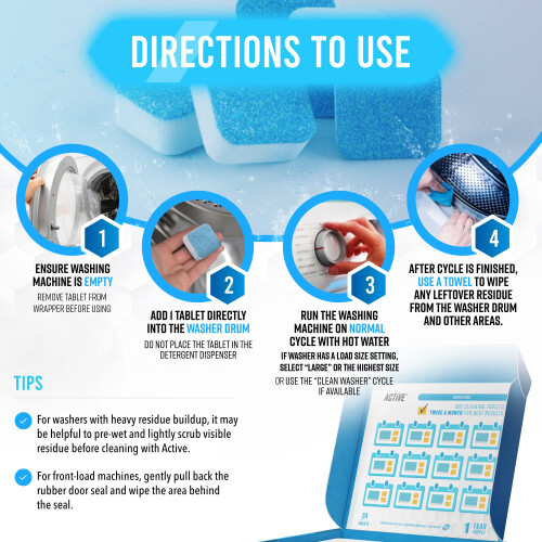 Washing Machine Cleaner Descaler 24 Pack - Deep Cleaning Tablets For 2