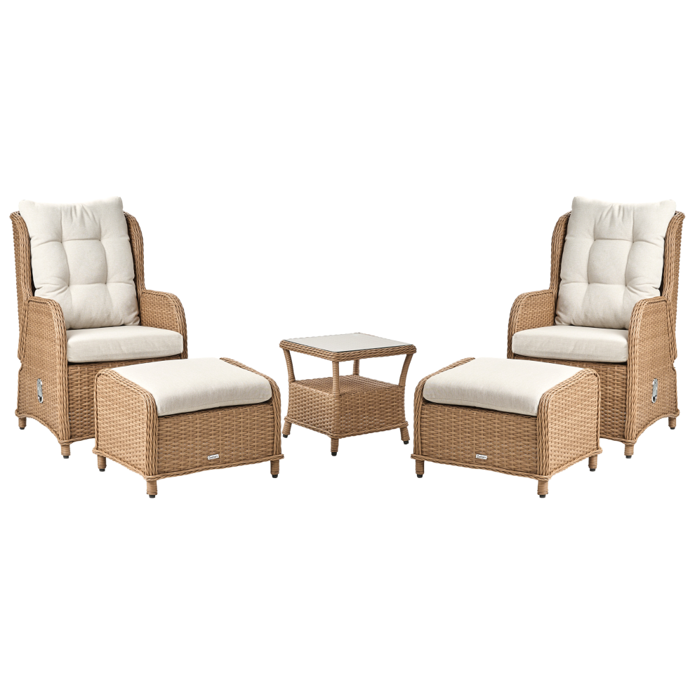 Beliani Garden Lounge Set With Table And Ottoman 2 Seater Ponza Brown Pe Rattan