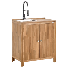 Outdoor Kitchen Cabinet with Sink VENOSA Brown/ Black Acacia Wood