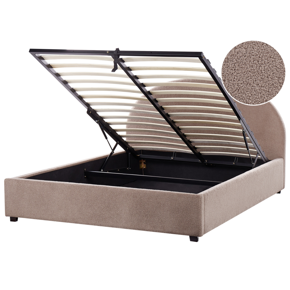 Beliani Ottoman Bed Boucle Vaucluse 160 X 200 Cm (Eu King Size) Taupe Brown