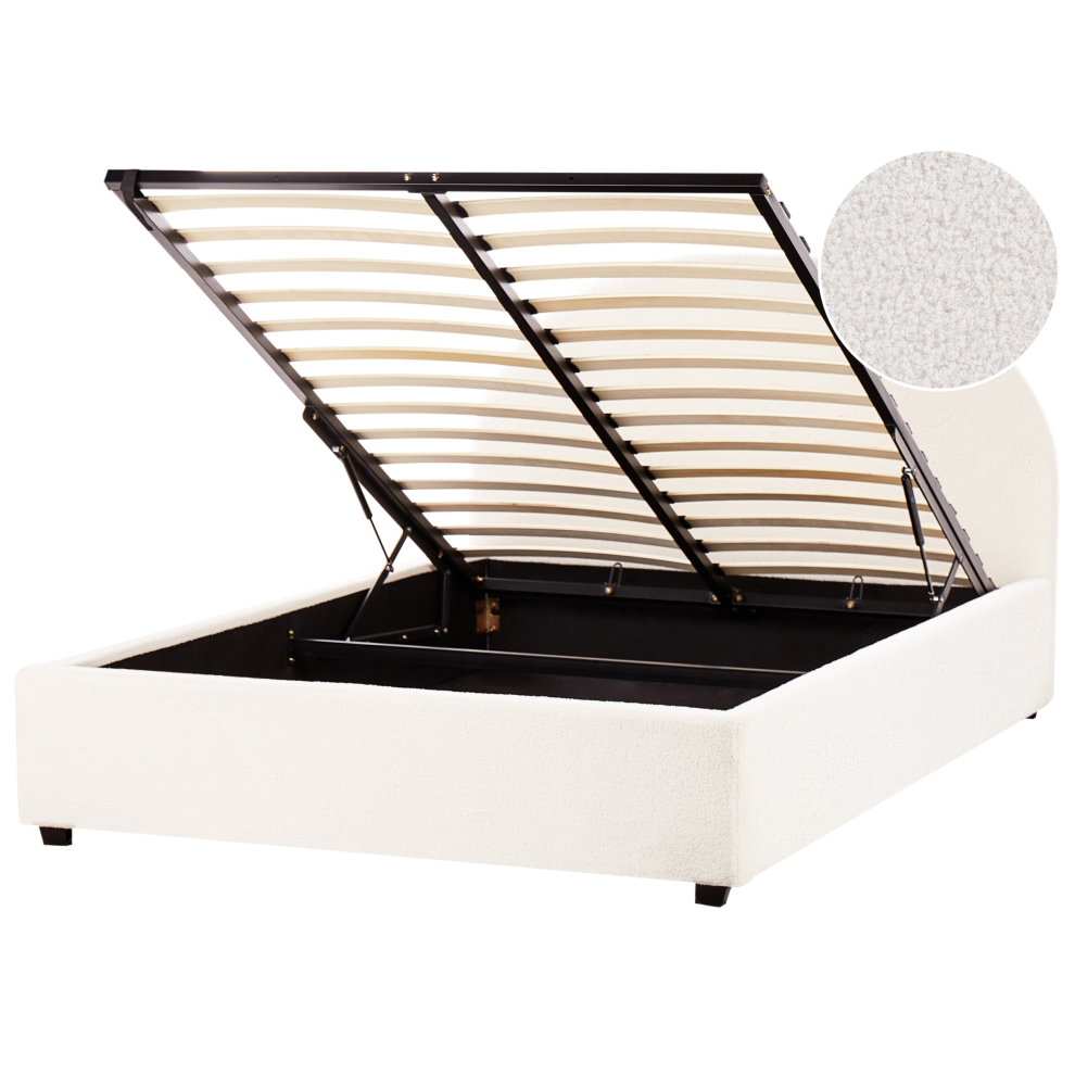 Beliani Ottoman Bed Vaucluse Boucle Off-White 140 X 200 Cm (Eu Double)
