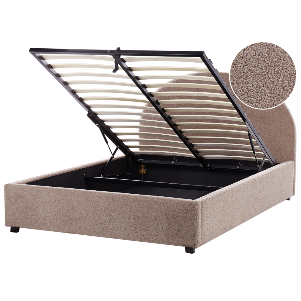 Beliani Ottoman Bed Vaucluse Boucle Taupe 140 X 200 Cm (Eu Double) Brown