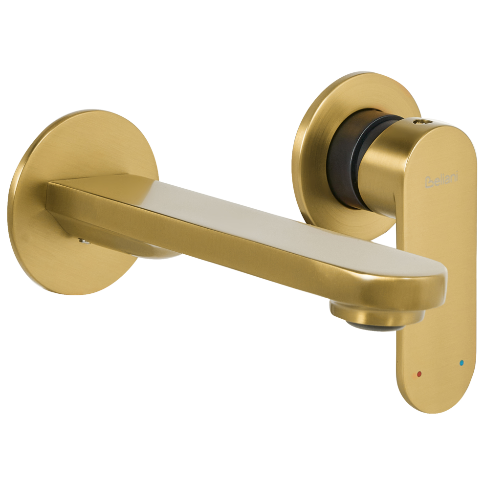 Beliani Wall Mounted Basin Mixer Tap Guatavia Brass Gold