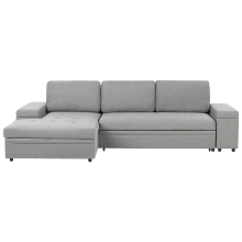 Corner Sofa Bed 3 Seater HRISEY Faux Linen Grey with Storage Right Hand