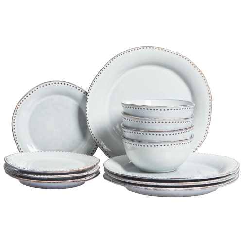 Beliani Set of 12 Dinnerware CHERVIL Stoneware Light Blue