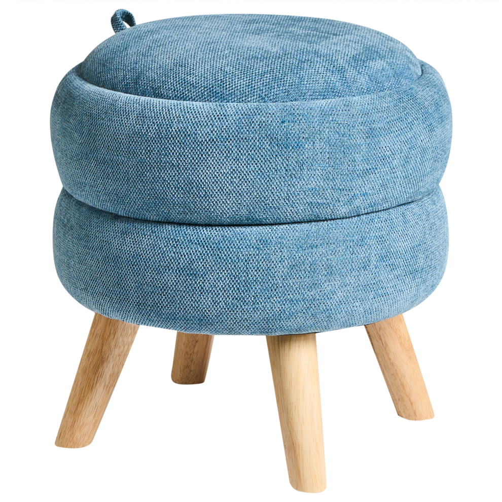 Beliani Storage Pouffe Hawley Chenille Blue