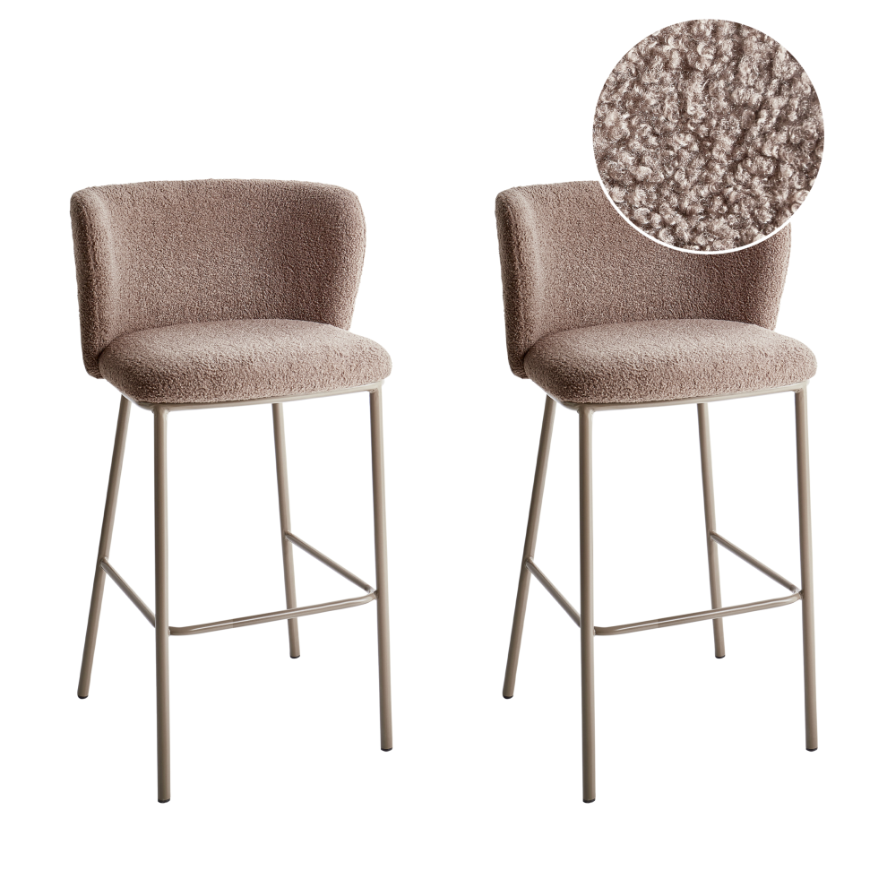 Beliani Set Of 2 Bar Chairs Mina Ii Boucle Brown