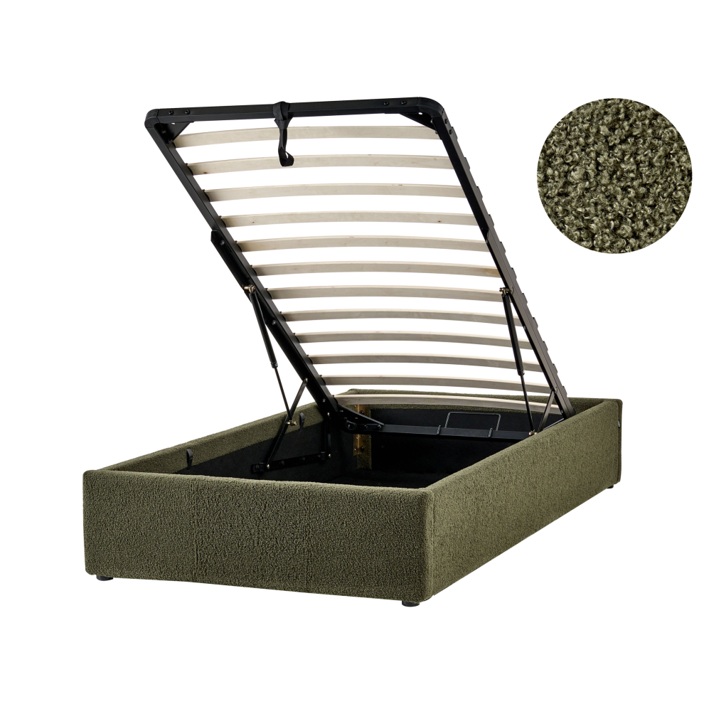 Beliani Ottoman Bed Without Headboard Dinan Boucle Dark 90 X 200 Cm (Eu Single) Green