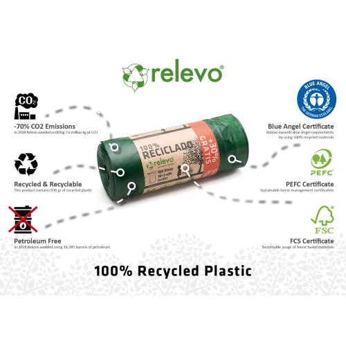Relevo Large Bin Bags 100L – Made from 100% Recycled Material. 1