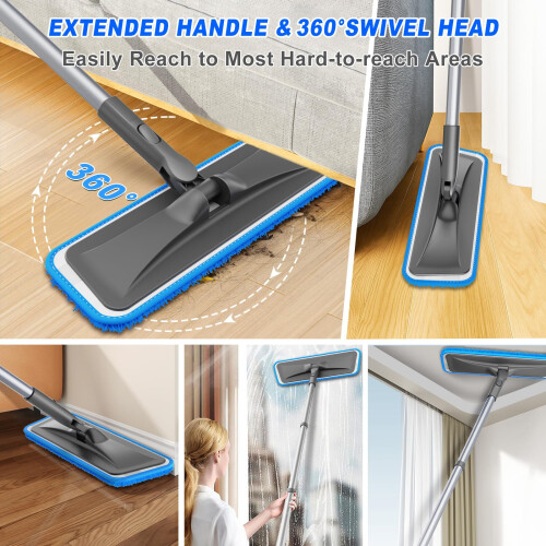 BPAWA Microfibre Mops for Cleaning Floors: Flat Floor Mop with 4 2