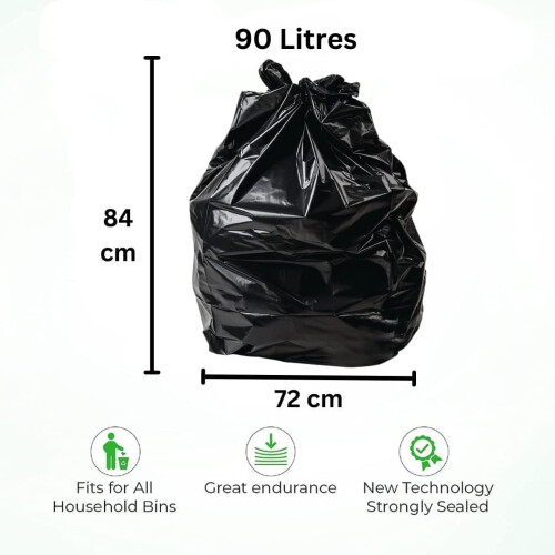 RAMOFY 90L Heavy Duty Black Plastic Bin Bags – Refuse Sacks Liners – 2