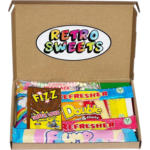 Retro Sweets Gift Box. Packed with Sweet. Hamper Letterbox Gift for 2
