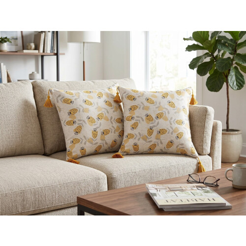 Beliani Set of 2 Decorative Cushions ABUTILON 45 x 45 cm Beige Floral Pattern 1