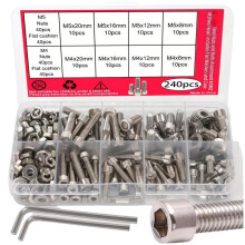Kit com 240 Peças de Parafusos e Porcas Sextavadas em Aço Inoxidável para Trabalhos em Metal Faça Você Mesmo