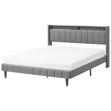 Bed with LED BEAULIEU Fabric Dark Grey 160 x 200 cm (EU King Size) with USB Port with Storage