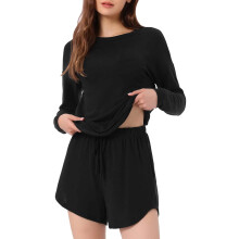 Conjunto de Pijama de Manga Larga con Pantalones Cortos para Mujer Negro S — ropa de estar, conjunto cómodo casa
