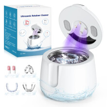 Topertrual Ultrasonic Retainer Cleaner Machine with 4 UV Lights, IPX5 Waterproof, 48kHz Ultrasonic Cleaner with Digital Timer & 4 Modes, Dentures, Br