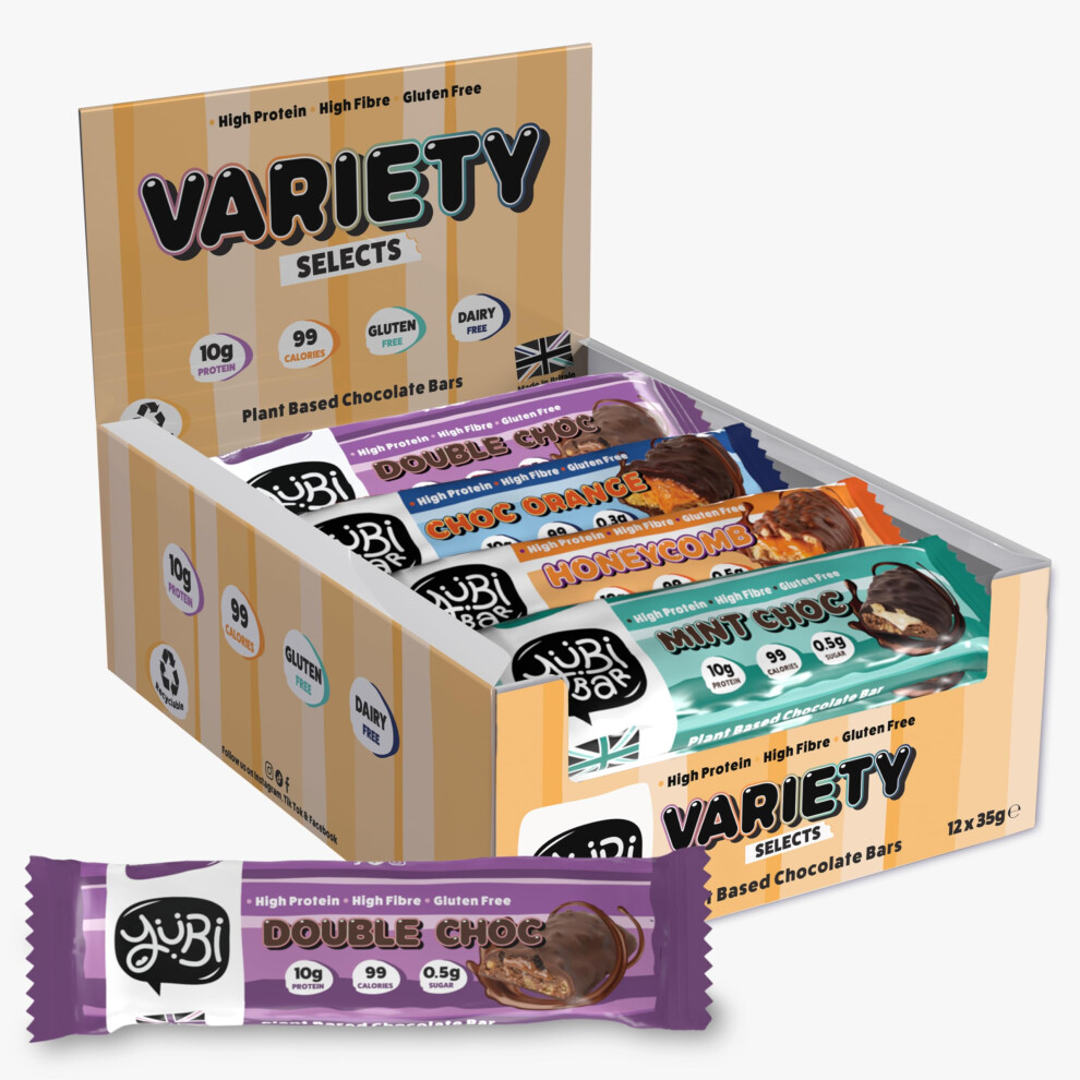 Yubi Bar Variety Selects 12 Pack - Protein Bars - 99 Calories, High Protein, High Fibre, Low Sugar, Gluten Free And Dairy Free - Healthy Snacks/Nutri