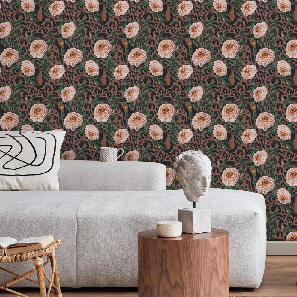 Pink Self-Adhesive Wallpaper Peel And Stick Panther Flowers Vintage 61X300cm Â Pink Wallpaper Decal, Self Adhesive Vinyl Wallpaper 5902362878578