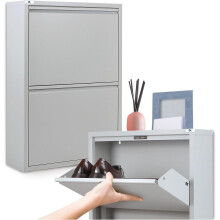 Zapatero Metálico Slim de 2 Puertas Gris 15x50x70 cm Compacto — mueble recibidor estrecho, organizador calzado pared
